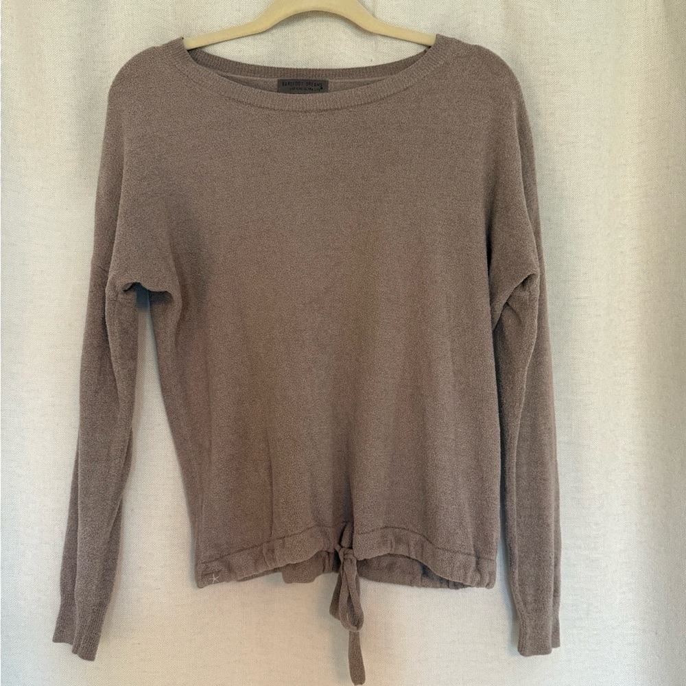 Barefoot Dreams Taupe Tie-Front Sweatshirt